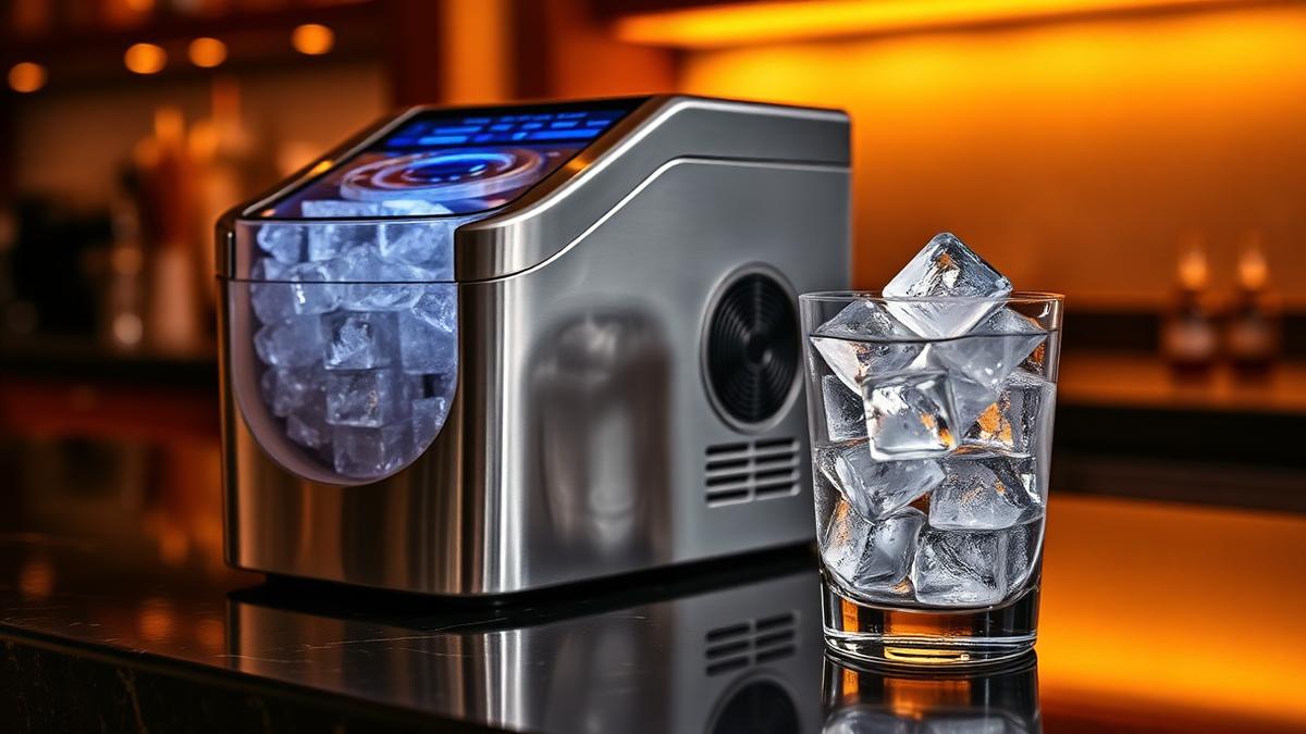 Home bar with ice maker and finished counter surface