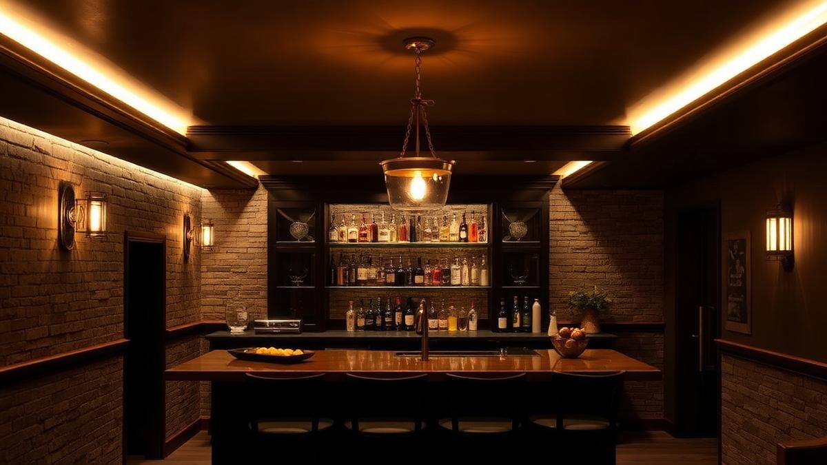 Basement lighting layout with dimmable fixtures
