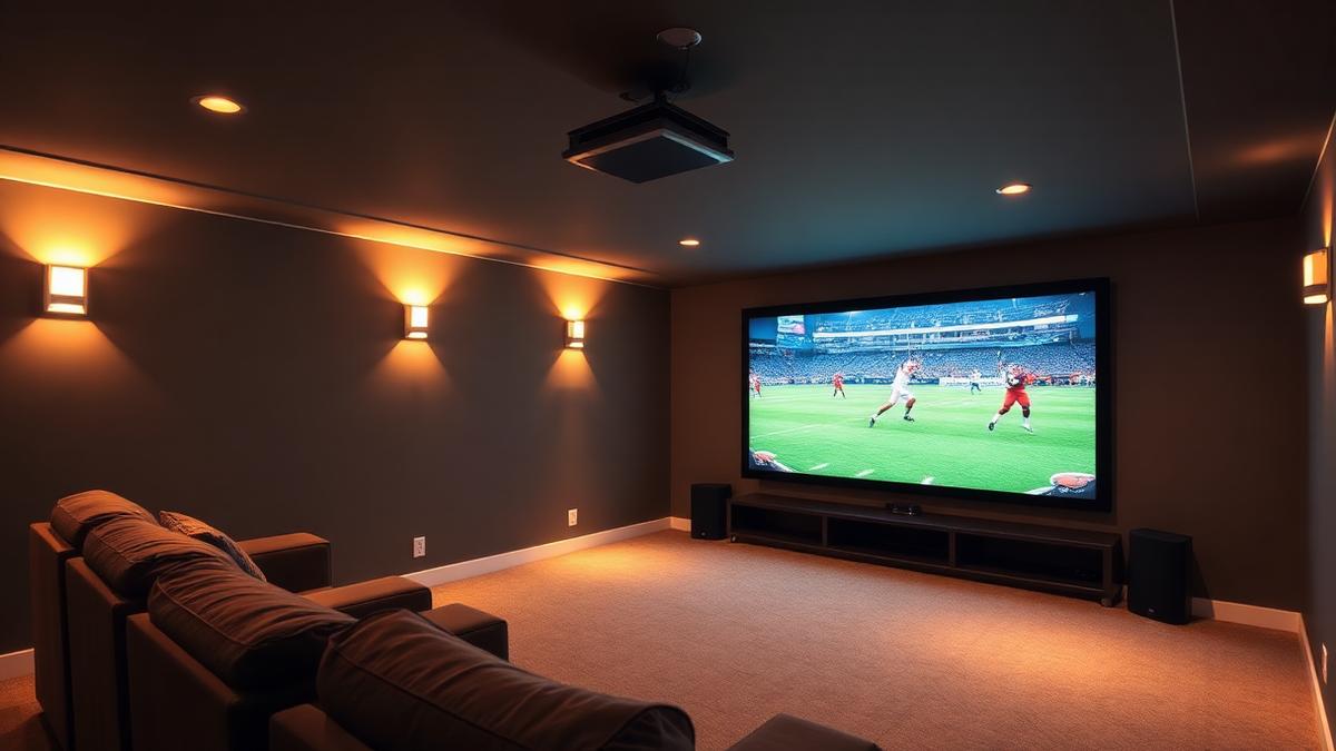Projector setup in a finished basement with ambient light