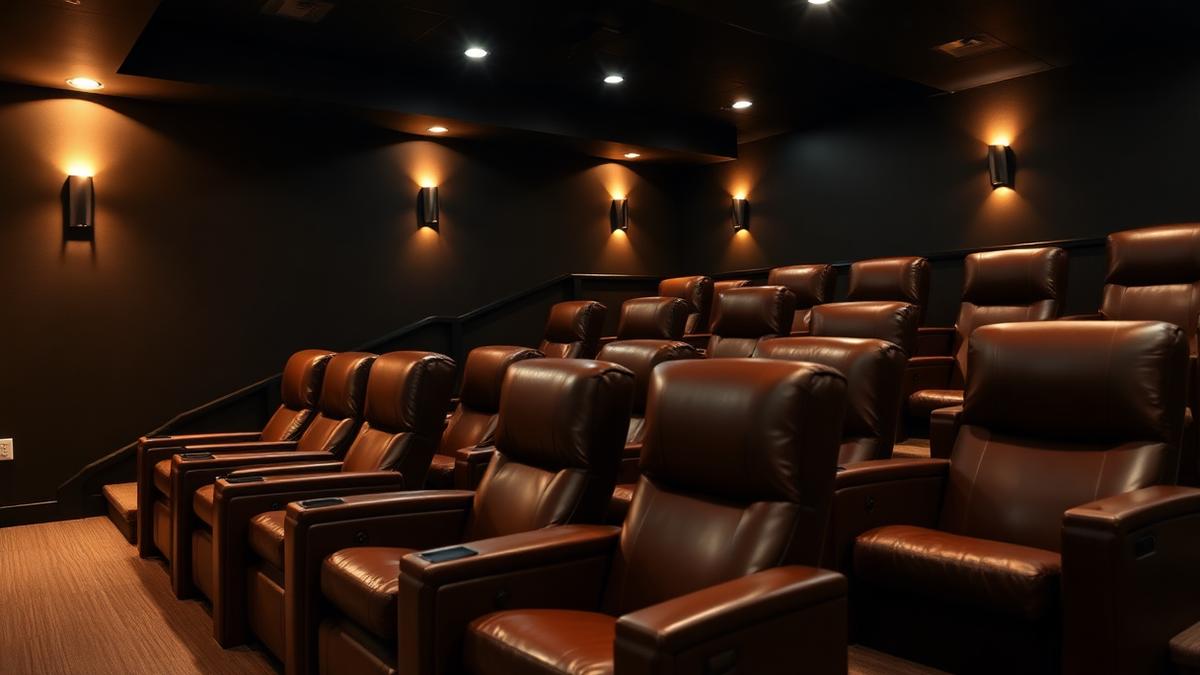 Home theater seating arranged for correct viewing distance